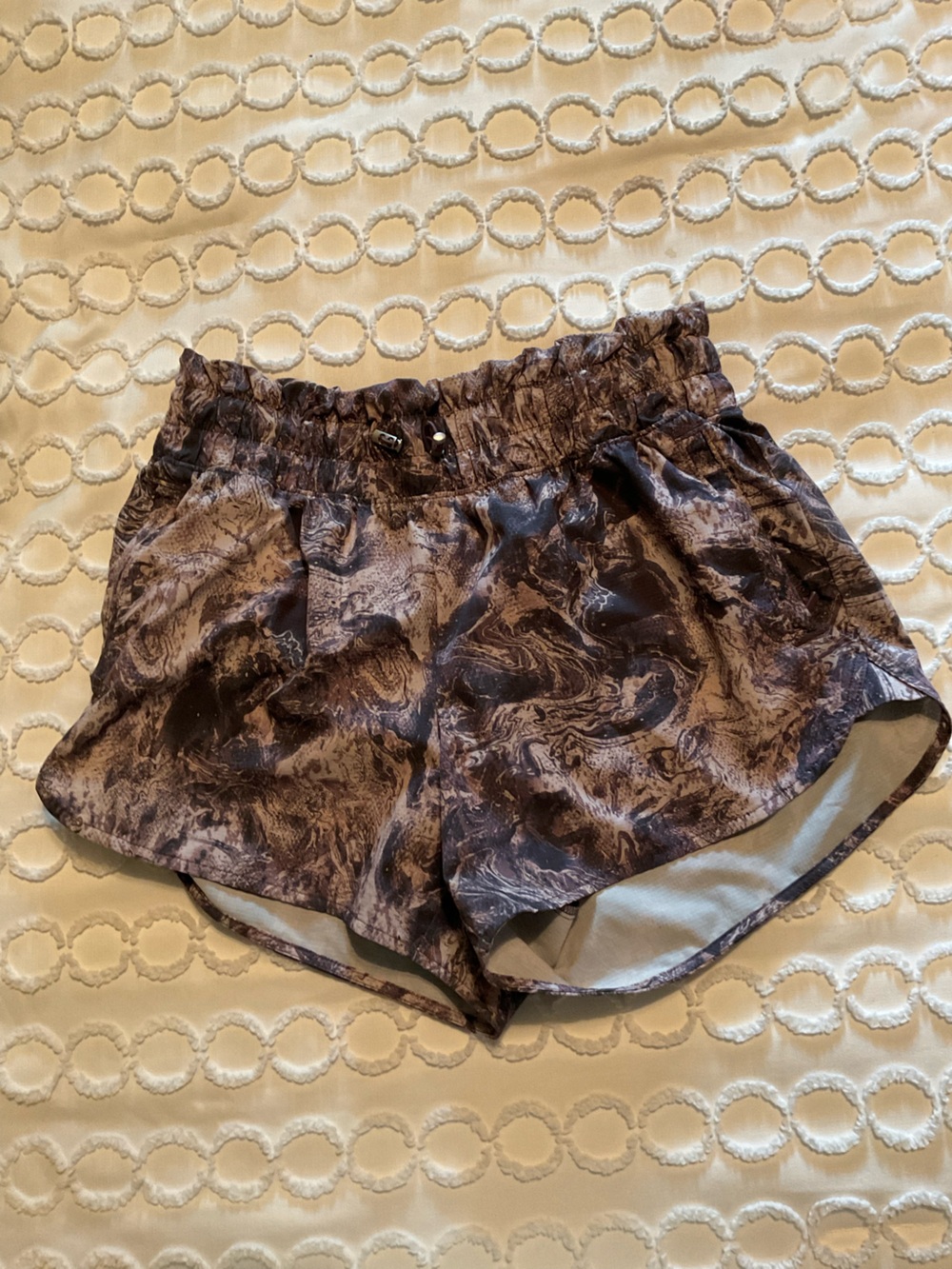 Women's Marble-Print Paperbag waist Athletic Shorts - Marble